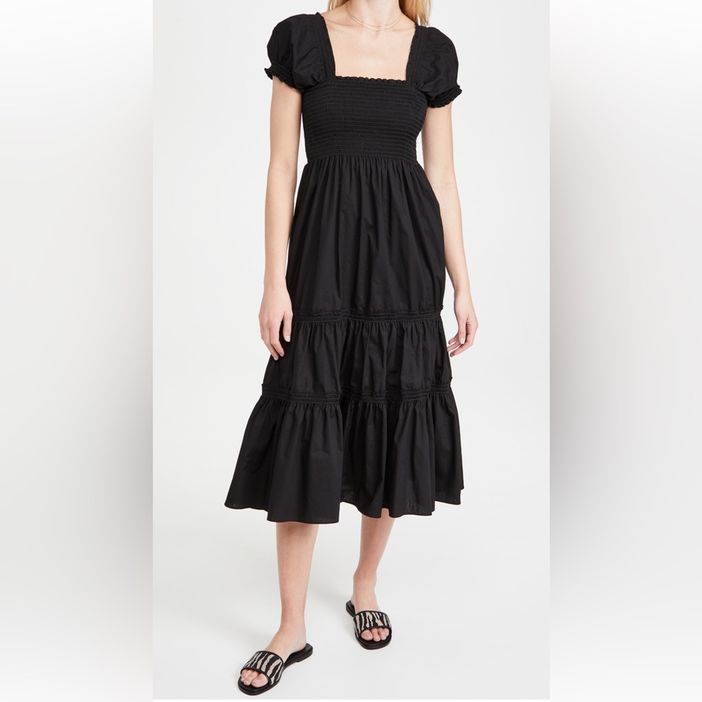 O.P.T Black Smocked MIDI Dress - Medium